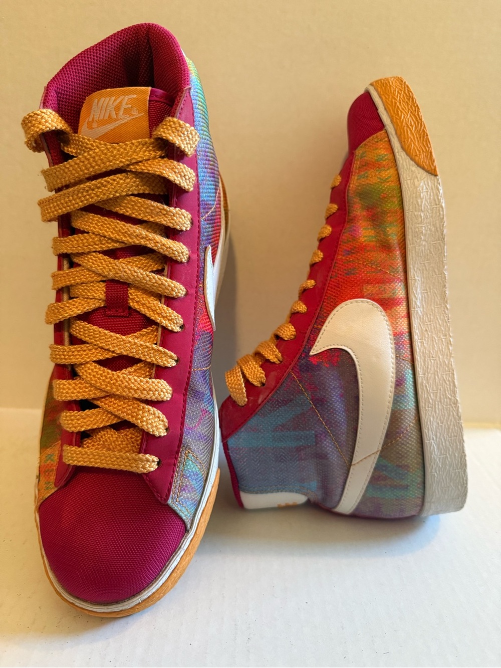 Nike Multicolor High-Top Sneakers with White Swoosh and Orange Accents - Picture 14 of 14